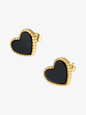 Black Heart Stud Earrings in 18K Gold Plated Stainless Steel