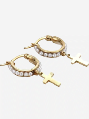 Pearly Cross Drop Earrings