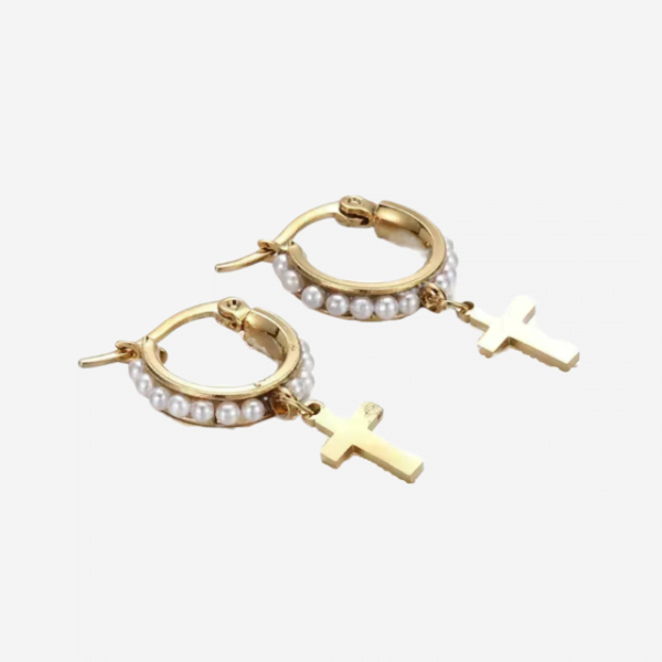 Pearly Cross Drop Earrings