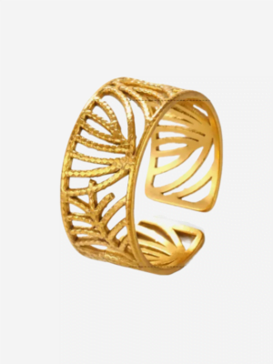 Bohemian Hollow Out Leaf Adjustable Open Ring