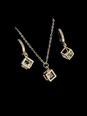 Hollow-Out Rubik Cube Earrings & Necklace Jewelry Set