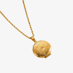 Floral Engraved Circular Locket Pendant Necklace