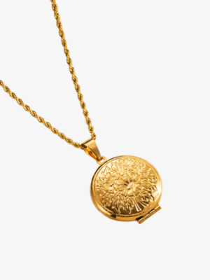 Floral Engraved Circular Locket Pendant Necklace