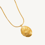 Floral Engraved Oval Locket Pendant Necklace