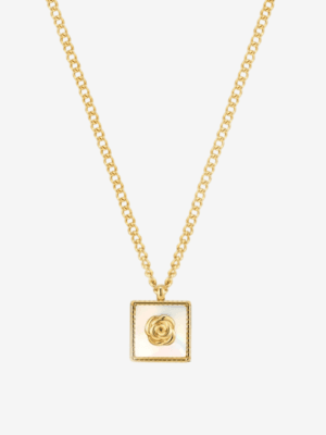 Golden Rose Square Pendant Necklace
