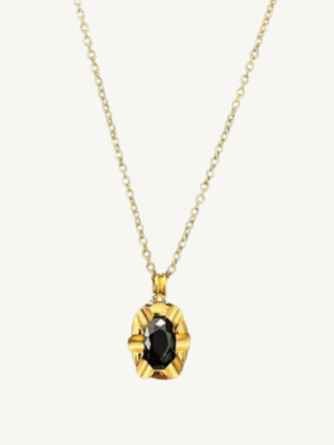 Oval Black Stone Pendant Necklace