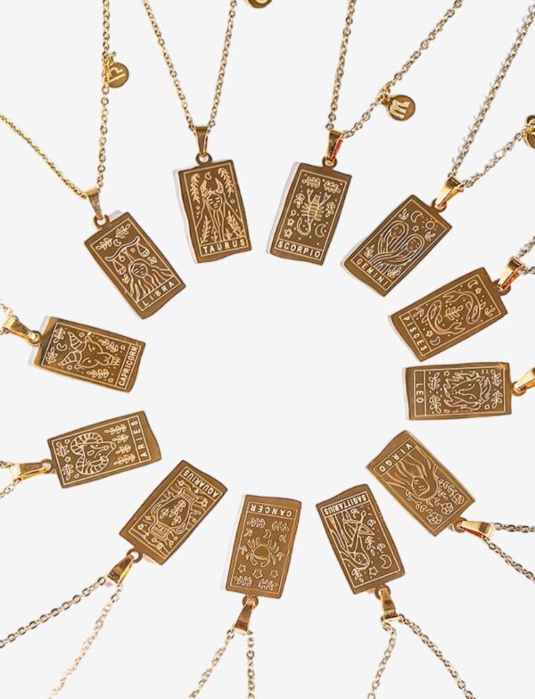 Zodiac Sign Engraved Pendant Necklace