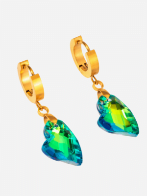 Green Heart Faceted Crystal Drop Earrings