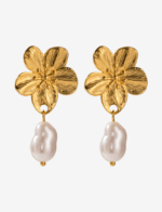 Magnolia Flower Pearl Drop Earrings
