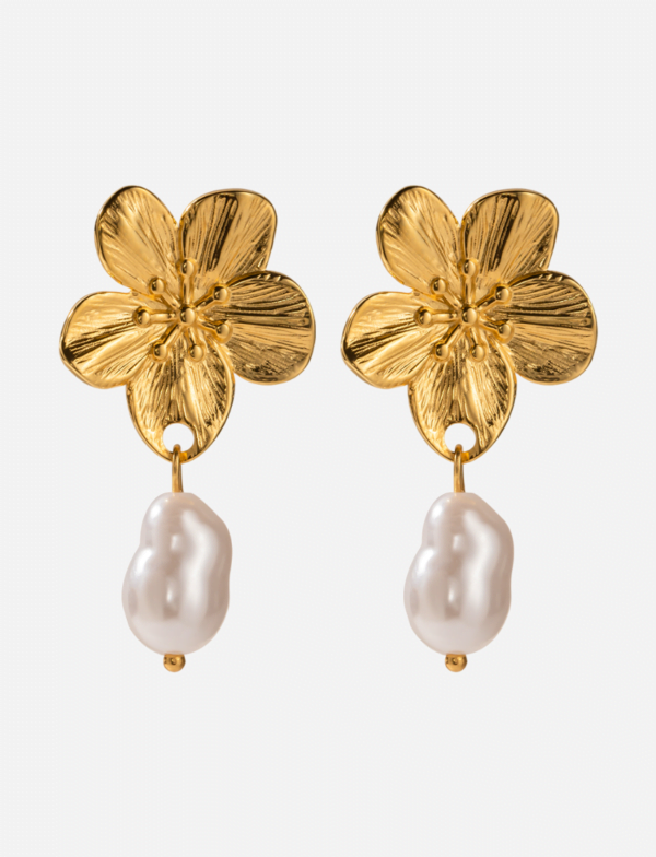 Magnolia Flower Pearl Drop Earrings