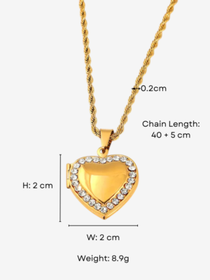 HAUTEHAUS-SHLPN [Studded Heart Locket Pendant Necklace, with measurements]
