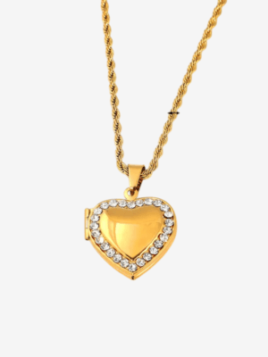 Studded Heart Locket Pendant Necklace