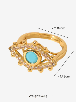 HAUTEHAUS-TEAOR[Turquoise Eye Adjustable Open Ring, with measurements]