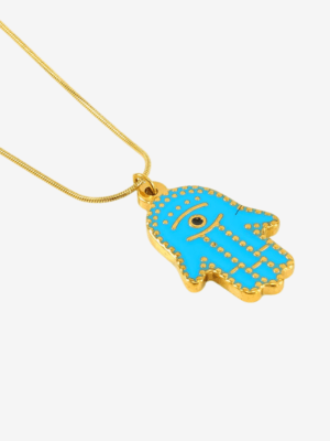 Blue Hand of Fatima Pendant Necklace